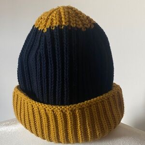 Zara Unisex Navy & Yellow 100% Cotton Chunky Knit Beanie